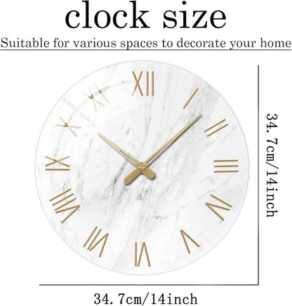 Round Marble Battery Wall Clock Modern 14 Inch White Minimalist Wall Clock - Image 5