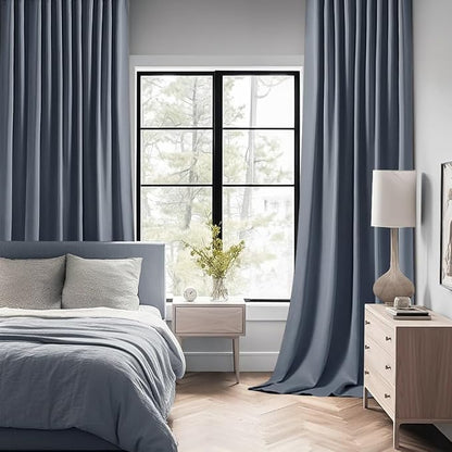 MIULEE Stone Blue Back Tab Blackout Curtains 84 Inch Length 2 Panels Set - Image 2