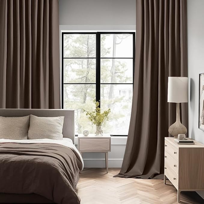 MIULEE Chocolate Brown Back Tab Blackout Curtain 96 Inch Long 2 Panels Set - Image 2