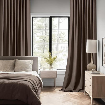MIULEE Chocolate Brown Back Tab Blackout Curtain 96 Inch Long 2 Panels Set - Image 2