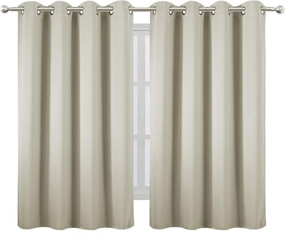 LEMOMO Blackout Curtains 66 x 54 Inch Long Light Beige Curtains Set of 2 Panels - Image 2