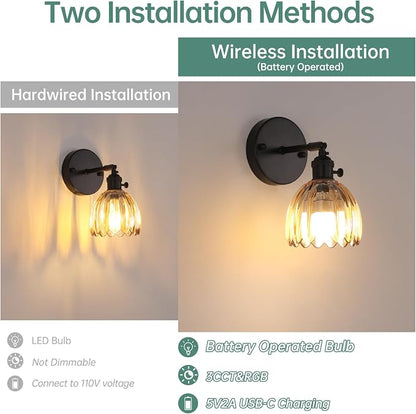 Shenmoyl Vintage Battery Operated Wall Sconce - Image 3