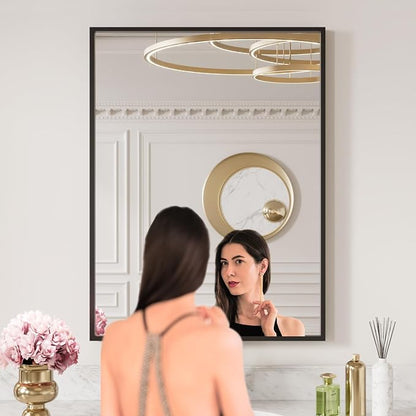 LOAAO 20"X30" Black Rectangle Bathroom Mirror Wall, Matte Black Aluminum Alloy - Image 2