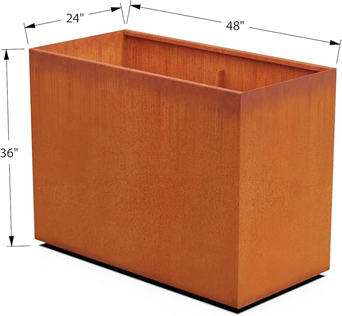 Corten Steel Planter Rectangle Outdoor Metal Garden Box Heavy Duty | Made in USA | Fully Assembled