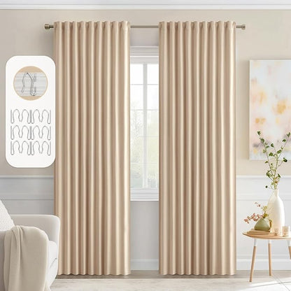 MIULEE Back Tab Beige Curtains 84 Inch Length 2 Panels Set by MIULEE