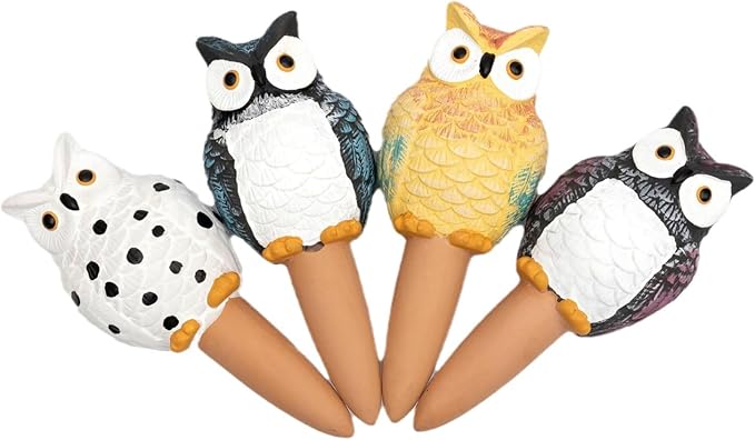 Self Watering Spikes, Self Watering Globes, Owl Shape Plant Watering Device, Terracotta Plant Watering Stakes, Automatic Watering Spikes for Indoor Outdoor Plants 4 Packs