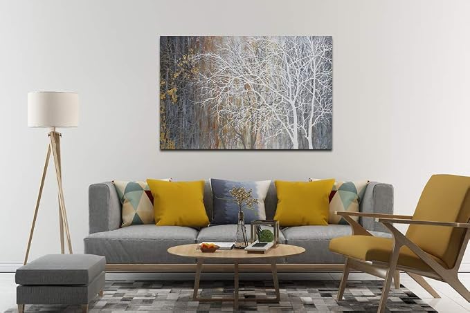 Yihui Arts Canvas Wall Art Hand Painted White Tree Pictures Brown Forest - Image 7