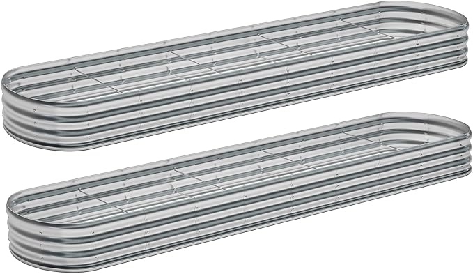 zizin 2 Pack Galvanized Raised Garden Bed Metal Oval Raised Garden Beds Outdoor Planter Box for Vegetables (12x2x1FT, Silver)