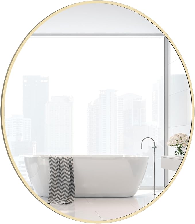 WallBeyond 24 inch Round Mirror Gold Circle Wall Mirror by WallBeyond