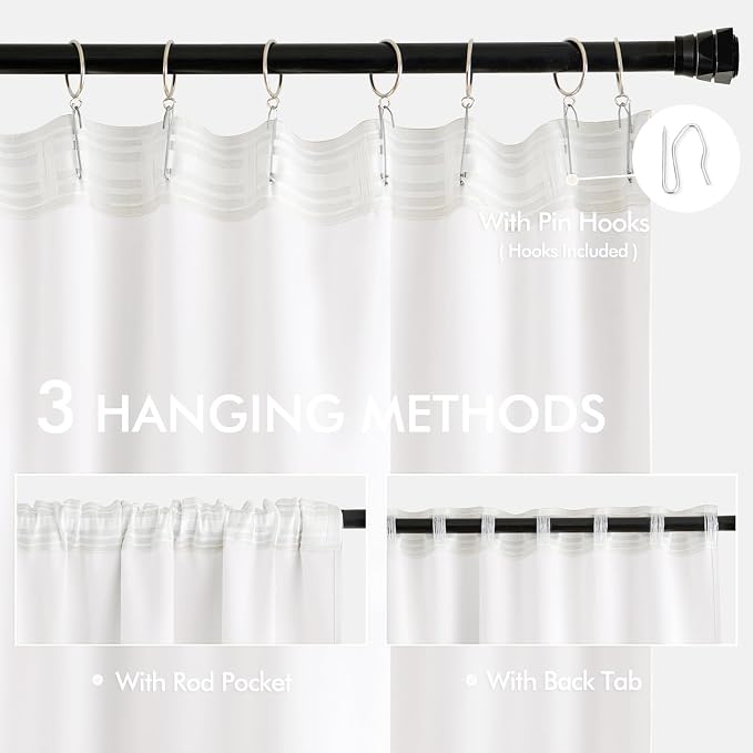 MIULEE Pure White Back Tab Blackout Curtains 120 Inch Long 2 Panels Set - Image 3