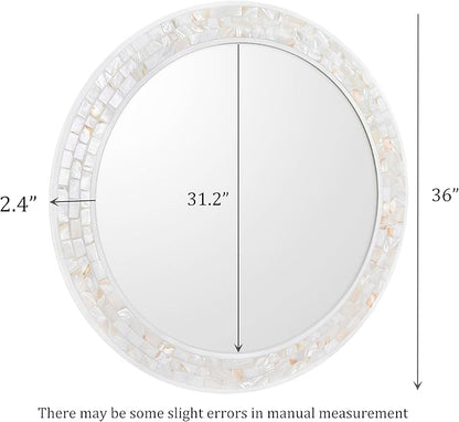 Large Round Mirror 36 Inch, Natural Mother of Pearl Inlay Mosaic Frame Circle - Image 3