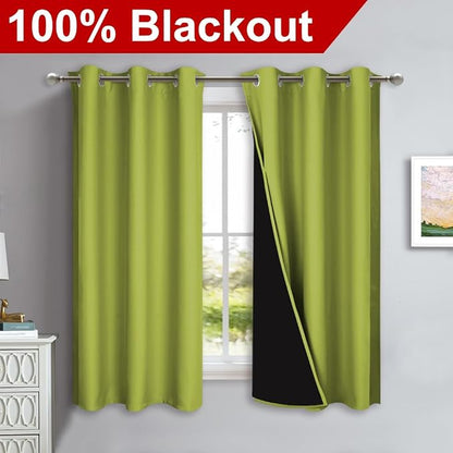 NICETOWN 100% Blackout Curtains 54 inches Long, Fresh Green, 1 Pair, 42 inches - Image 2