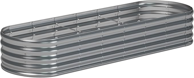 zizin Galvanized Raised Garden Bed Metal Oval Raised Garden Beds Outdoor Planter Box for Vegetables (8x2x1FT, Silver)
