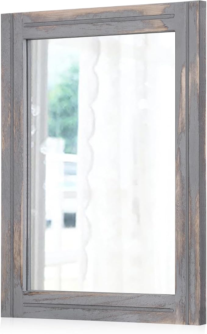 AAZZKANG Wood Framed Mirror Rectangular Rustic Wall Mirrors Decorative Small by AAZZKANG