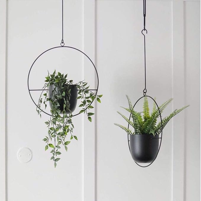 2 Pcs Hanging Planters for Indoor and Outdoor Plants with Hooks and Chains Metal Modern Wall Ceiling Planter Hangers Minimalist Flower Pot Holder Basket for Home Decor,Black