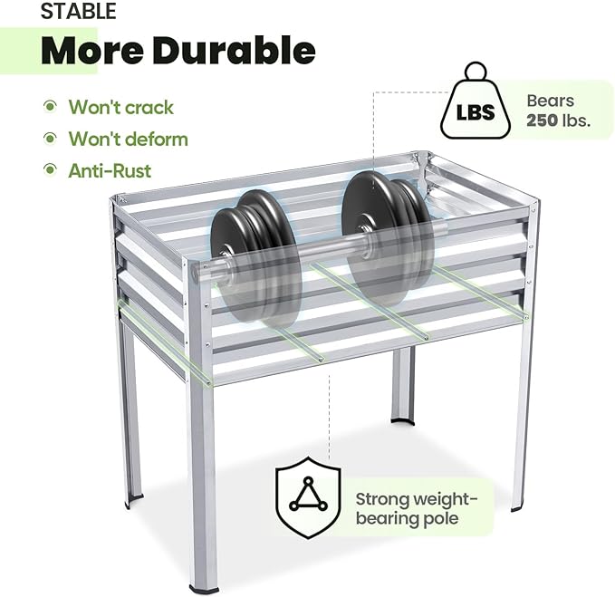 KING BIRD Raised Garden Bed with Legs Galvanized Elevated Planter Box for Backyard, Patio, Balcony, 33.9x17.7x31.5in, Silver