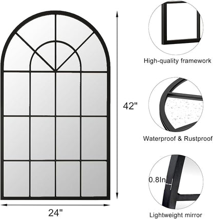 Dewfig Arch Wall Mirror Mounted Decorative, Arched Window Pane Mirror - Image 4