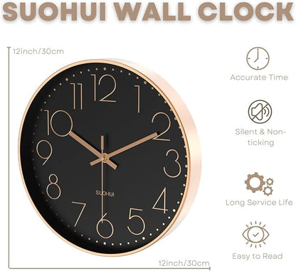 Silent Wall Clock 12 Inch Non-Ticking Wall Clocks Battery Operated - Image 3