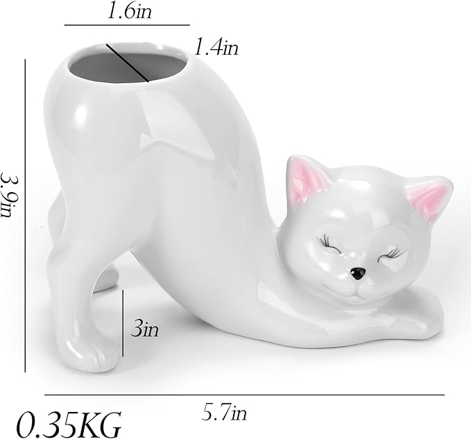 TOIVO Unique Cat Planter Pot，Indoor and Outdoor Plant Displays，Funny Ceramics Cat Flower Pot，Cat Gifts for Cat Lovers，Lovely Office Desk Room Home Decor (White, Small)