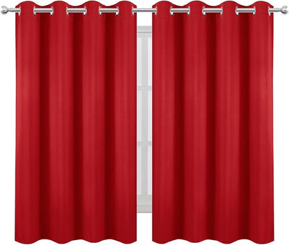 LEMOMO Blackout Curtains 66 x 54 Inch Long Bright Red Curtains Set of 2 Panels - Image 2
