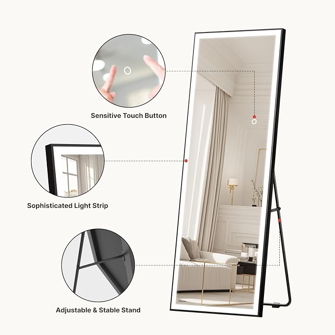 Kosmonia 71x24 Full Length Mirror, Dimmable 3 Color LED Light w/Light Memory - Image 4