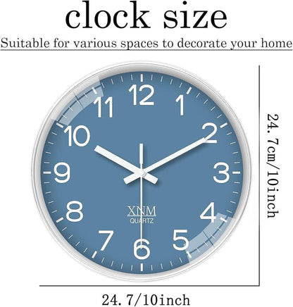 XNM Modern Blue Wall Clocks Battery Operated 10 Inch Classic Analog Clock - Image 3