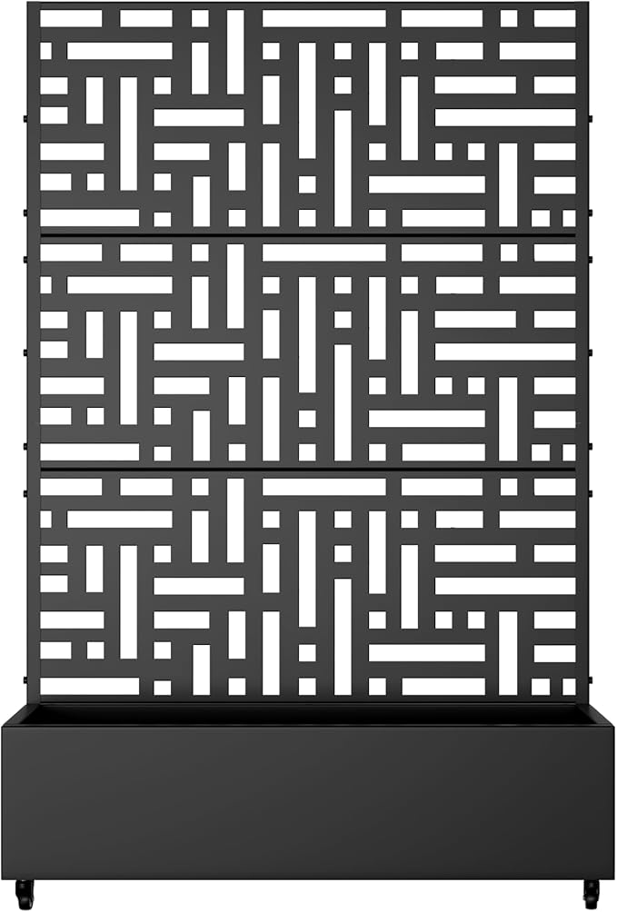 Casaphoria Metal Raised Garden Bed with Trellis and Wheels, 72"x47"x16" Planter Box for Climbing Plants, Vegetables & Vines, Features Drainage Holes and Privacy Screen (Black-Helen)