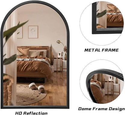 Wall Mounted Mirror, 38x24 Inch Black Bathroom Mirror, Arched Window Mirrors - Image 5