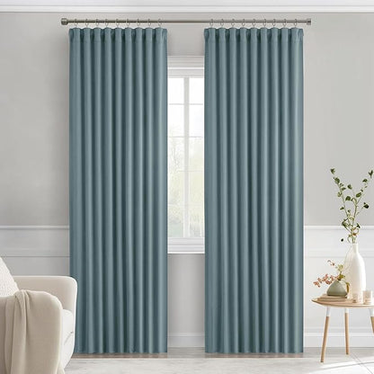 MIULEE Greyish Blue Back Tab Blackout Curtains 90 Inches Long 2 Panels Set - Image 9
