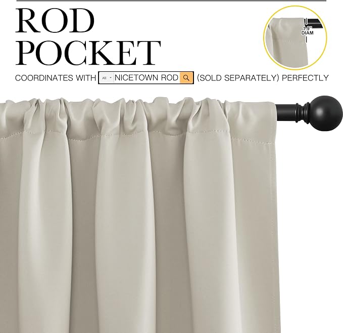 NICETOWN 2 Panels Blackout Curtains, Rod Pocket Thermal Insulated Drapes 84 - Image 2