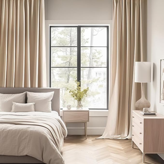MIULEE Back Tab Beige Curtains 120 Inch Long 2 Panels Set - Image 2