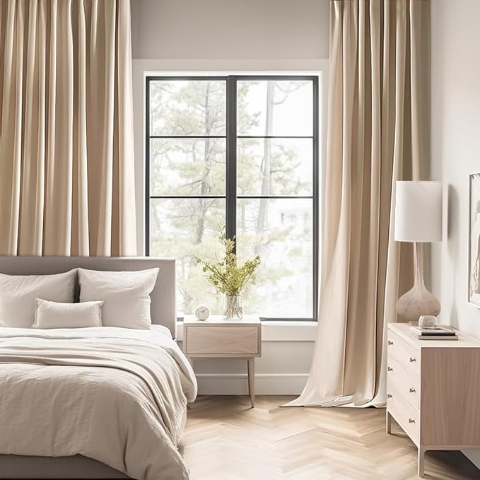 MIULEE Beige Back Tab Blackout Curtains 72 Inch Length 2 Panels Set - Image 2