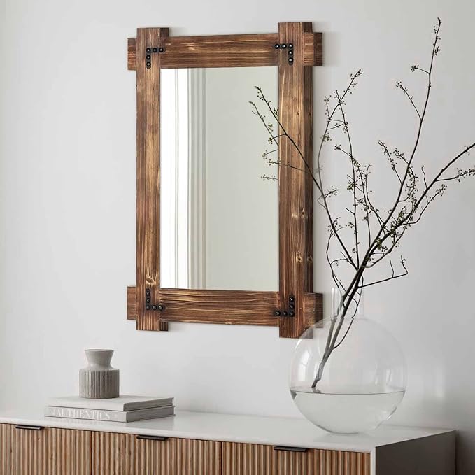 MeMoreCool Rustic Wood Mirror for Bathroom, Farmhouse Wall Mounted Vanity Mirror by MeMoreCool
