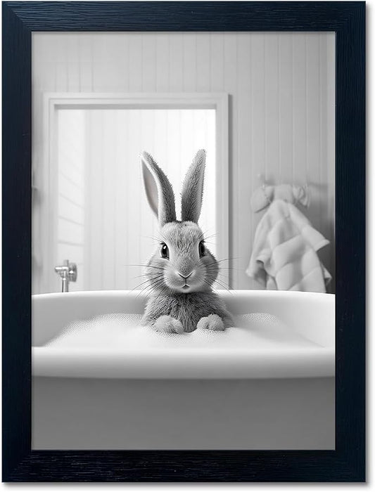 Kids Bathroom Decor, Funny Rabbit in Bathtub, Framed Farmhouse Picture Wall by Melpa+Art