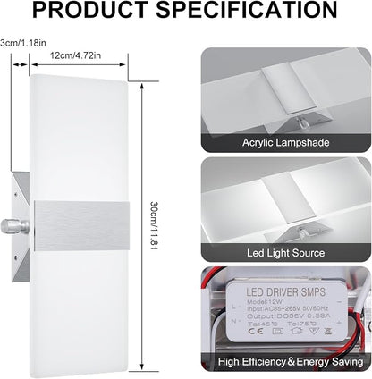 ChangM Modern Wall Sconces Set of Two, 12W Acrylic Led Wall Light, Equipped - Image 6