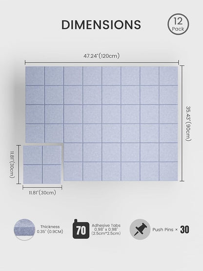 Bumusty Large Felt Bulletin Board, 30 Push Pins, 70 Adhesive Tabs, Soft - Image 2