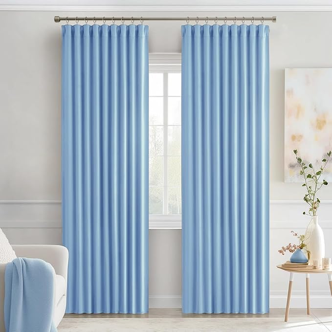 MIULEE Sky Blue Back Tab Blackout Curtains 72 Inches Long 2 Panels Set - Image 9