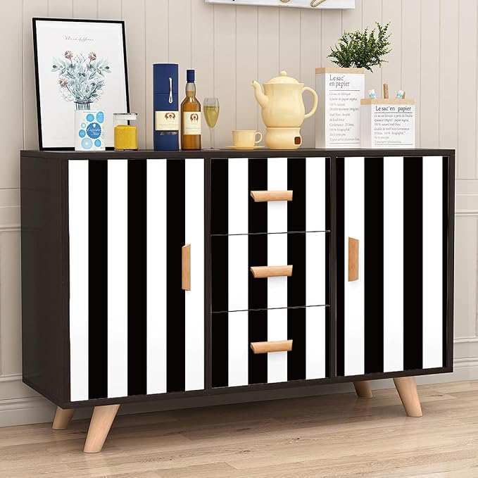 Jeweluck Black and White Wallpaper Peel and Stick Wall Paper 17.7”x236.2” Black - Image 6