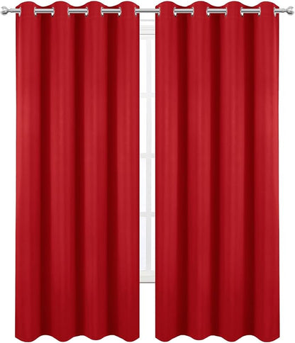 LEMOMO Blackout Curtains 52 x 90 Inch Long Bright Red Curtains Set of 2 Panels - Image 2