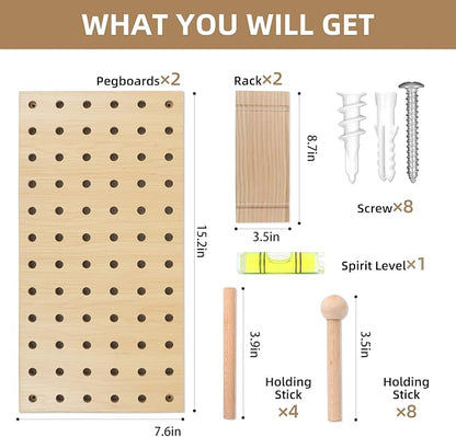 Brown & Beige Wood Pegboard Modular Display Wooden Pegboard Combination Wall - Image 4