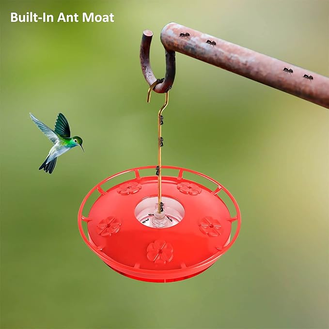 Hummingbird Feeders for Outdoors Hanging (2 Pack), 5 Feeding Ports 16 oz Plastic Hummingbird Feeder, Bee-Proof Leak-Proof No Drip, Easy to Clean with Cleaning Brushes