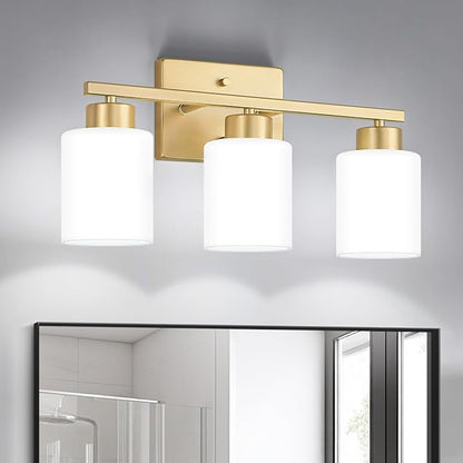 FonmYim Gold Bathroom Light Fixtures, 3-Light Modern Vanity Light Over Mirror by FonmYim