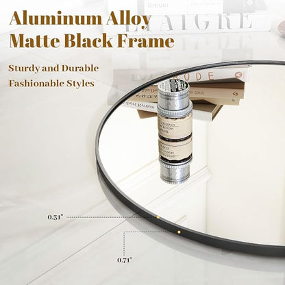VooBang Black Round Bathroom Mirror, 20 inch Circle Wall Mounted Hanging Mirror - Image 3