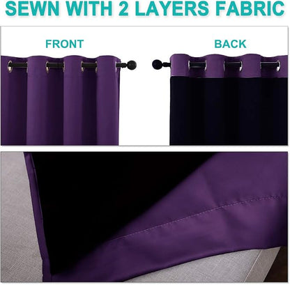 NICETOWN 100% Blackout Room Warming Curtains 45 inches Long, Royal Purple - Image 5