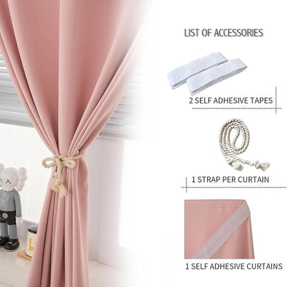 Thermal Blackout Curtains with Self-Adhesive Tape, No Rod No Drill Easy Install - Image 7