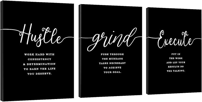 Office Decor - Hustle Quotes Execute Prints, Framed Canvas Wall Art Grind Quote by EPHANYART