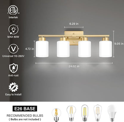 FonmYim Gold Bathroom Light Fixtures, 4-Light Modern Vanity Light Over Mirror - Image 2