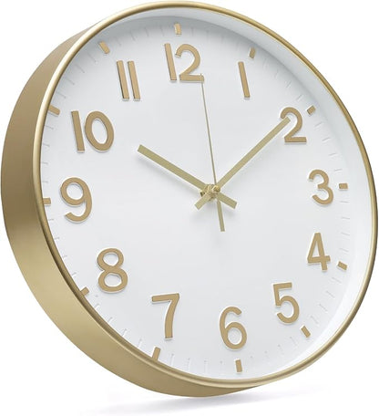 Wall Clock 12 Inch White-Gold Modern Simple Quartz Decorative Clock Non-Ticking - Image 2