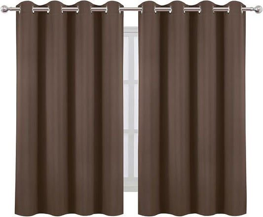 LEMOMO Blackout Curtains 66 x 54 Inch Long Chocolate Curtains Set of 2 Panels - Image 2