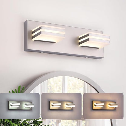 2-Light, 12.6-Inch Wall Lights Brushed Nickel Vanity Lights by BrightUpHomeWithLight